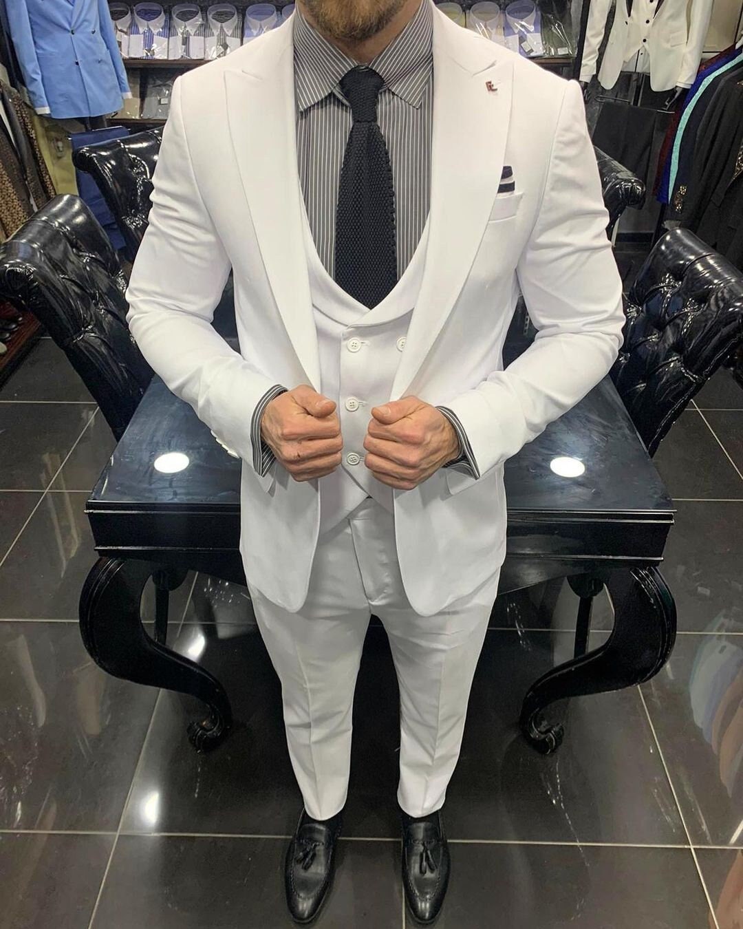 Men Ivory 3 Piece Suit Wedding Suit Businessman Date Night Formal Suit ...