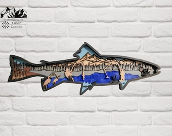 Trout 3D Layered Wood Art