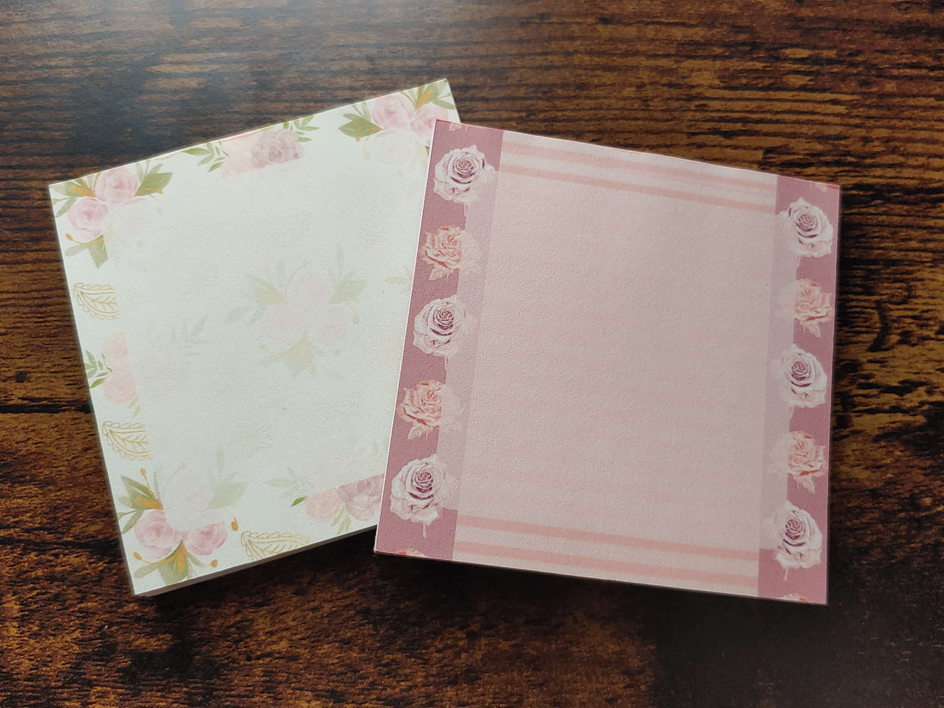 Floral Pink Striped Roses Handmade Notepad | 3