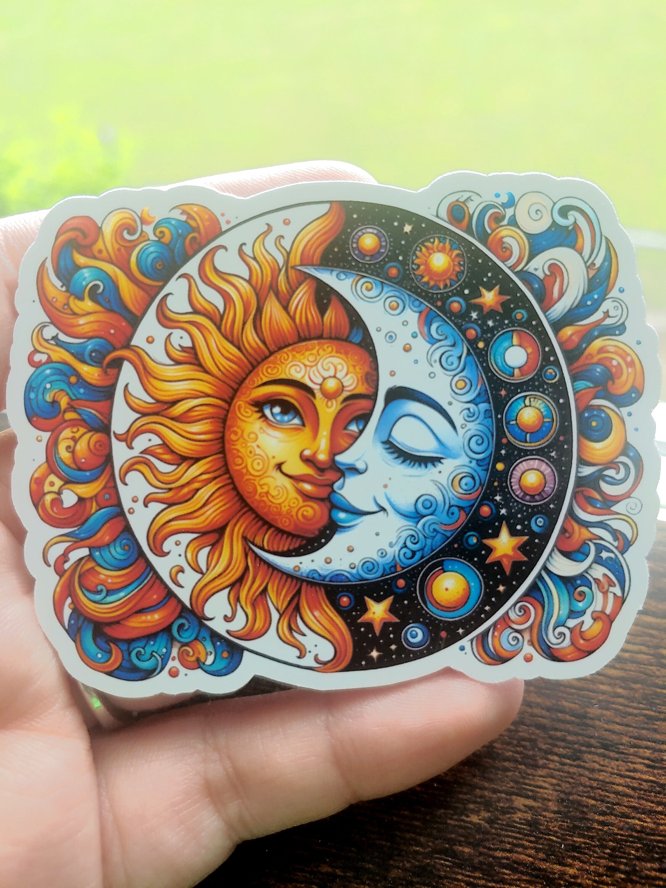 Sun and Moon Celestial Rectangular Premium Waterproof Sticker Vinyl ...