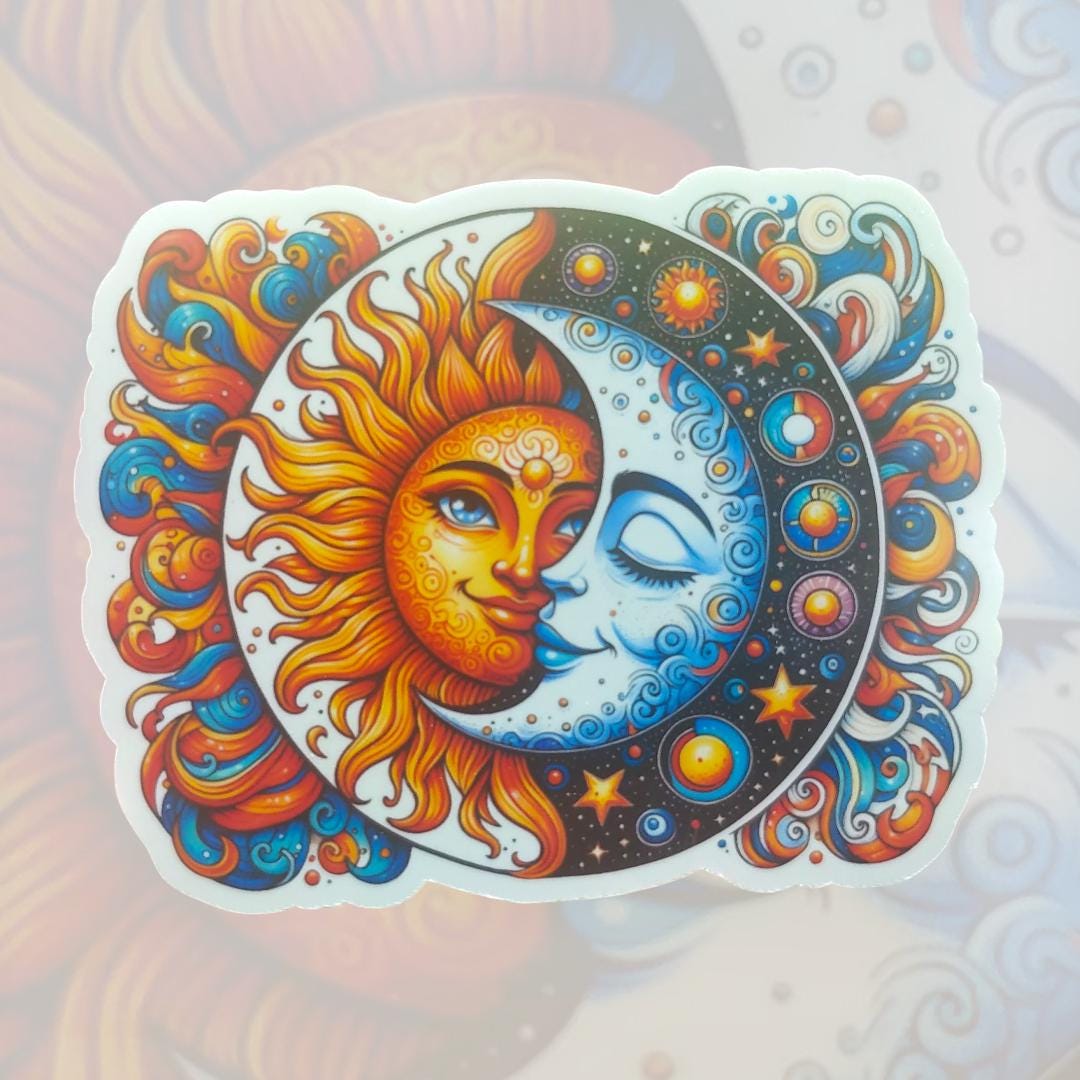 Celestial Sun and Moon Vinyl Sticker Waterproof Decal - Etsy