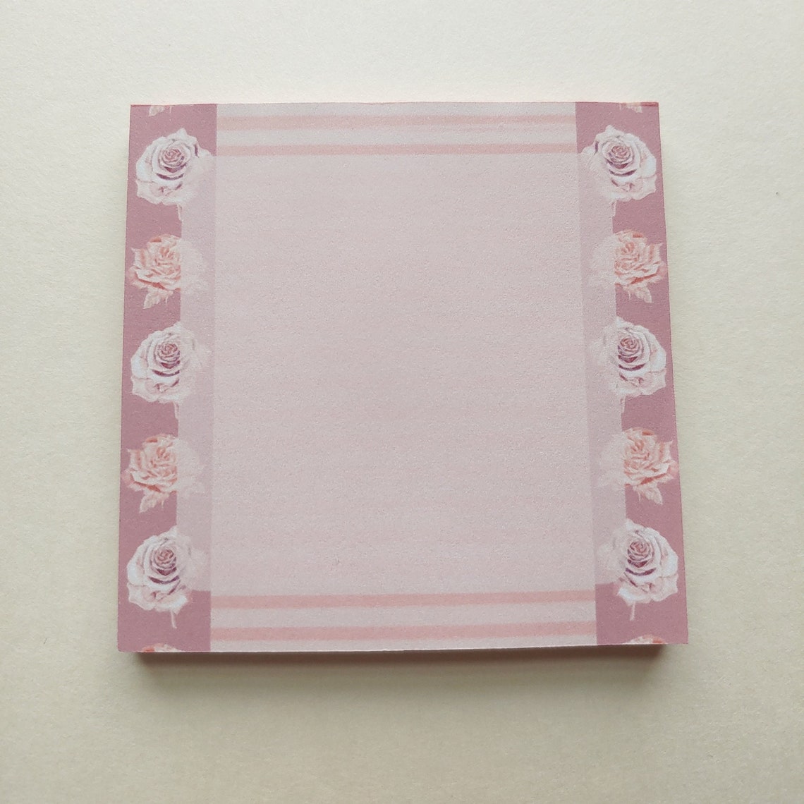 Floral Pink Striped Roses Handmade Notepad | 3