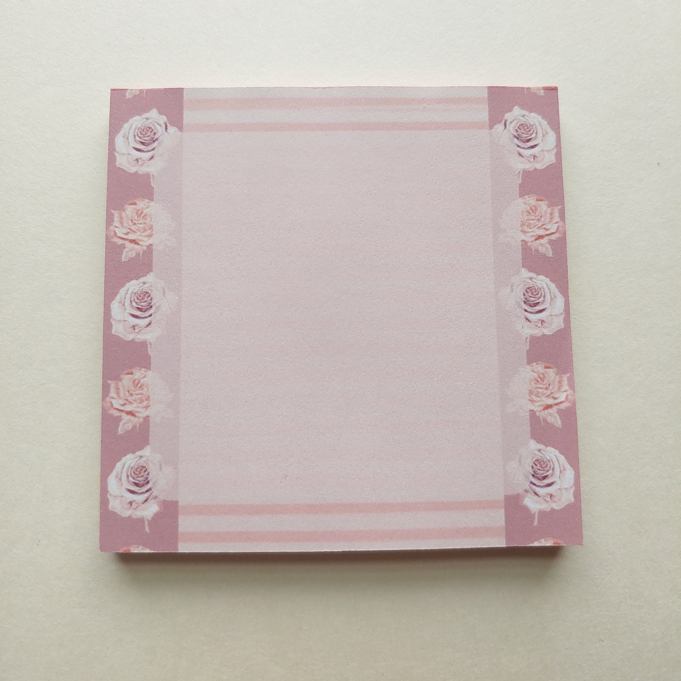 Floral Pink Striped Roses Handmade Notepad | 3