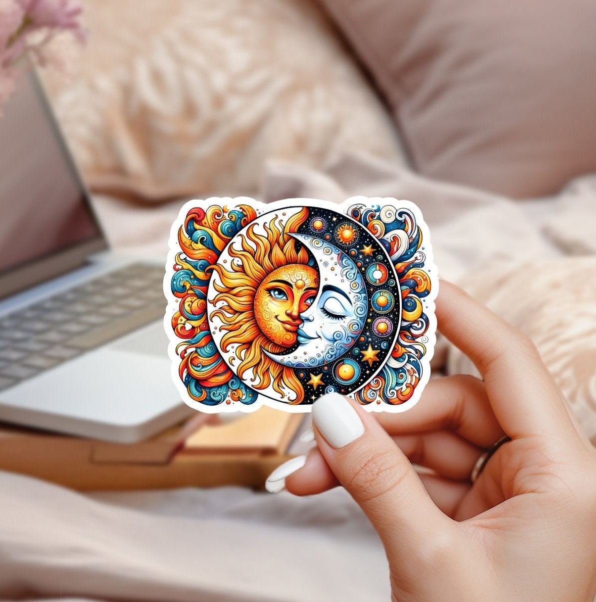 Sun and Moon Celestial Rectangular Premium Waterproof Sticker Vinyl ...