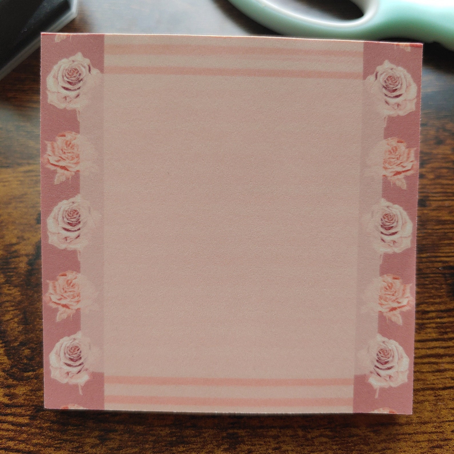 Floral Pink Striped Roses Handmade Notepad | 3
