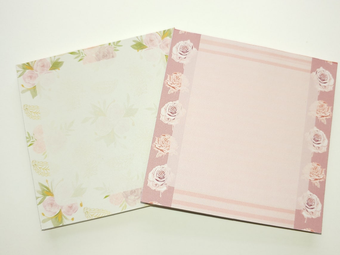 Floral Pink Striped Roses Handmade Notepad | 3