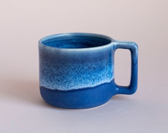 Jacques Yves: handmade ceramic mug, 300-350 ml, satin blue with floating glossy glaze