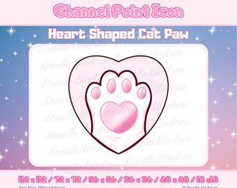 Heart-Shaped Cat Paw Twitch Channel Points Icon, Adorable Cat Lover Twitch Emote, Feline Charm Twitch Badge, All six Twitch sizes included!
