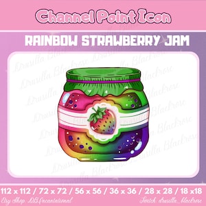 Rainbow Strawberry Jam Jar Twitch Channel Points icon, glass pot Emote, Cute Kawaii glass bottle Badges READY TO USE YouTube Discord icon