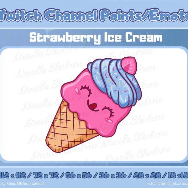 Cute Kawaii Strawberry Ice Cream Twitch Channel Point Icon, Sweet Emotes & Badges for Streamers - Instant Download