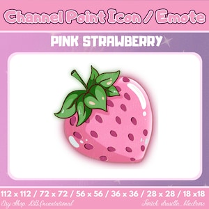 READY TO USE Pink Strawberry Twitch Channel Points icon, Fruit Emote, Cute Kawaii Strawberry Bit badges