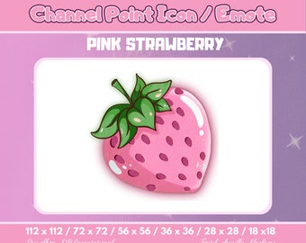 READY TO USE Pink Strawberry Twitch Channel Points icon, Fruit Emote, Cute Kawaii Strawberry Bit badges