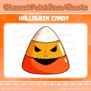 Puede incluir: Una ilustración de dibujos animados de un caramelo de maíz con una cara de calabaza. El caramelo de maíz es naranja, amarillo y blanco. El texto "HALLOWEEN CANDY" está sobre el caramelo de maíz.
