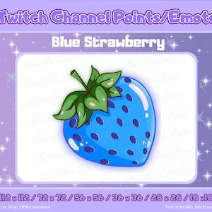 READY TO USE Blue Strawberry Twitch Channel Points icon, Fruit Emote, Cute Kawaii Strawberry Bit badges