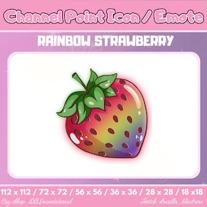 READY TO USE Rainbow Strawberry Twitch Channel Points icon, Fruit Emote, Cute Kawaii Strawberry Bit badges