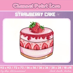READY TO USE Strawberry Cake Twitch Channel Points Icon, Fruit Sweet Dessert Emote, pink cake bit badge icon for Twitch, Youtube, Discord