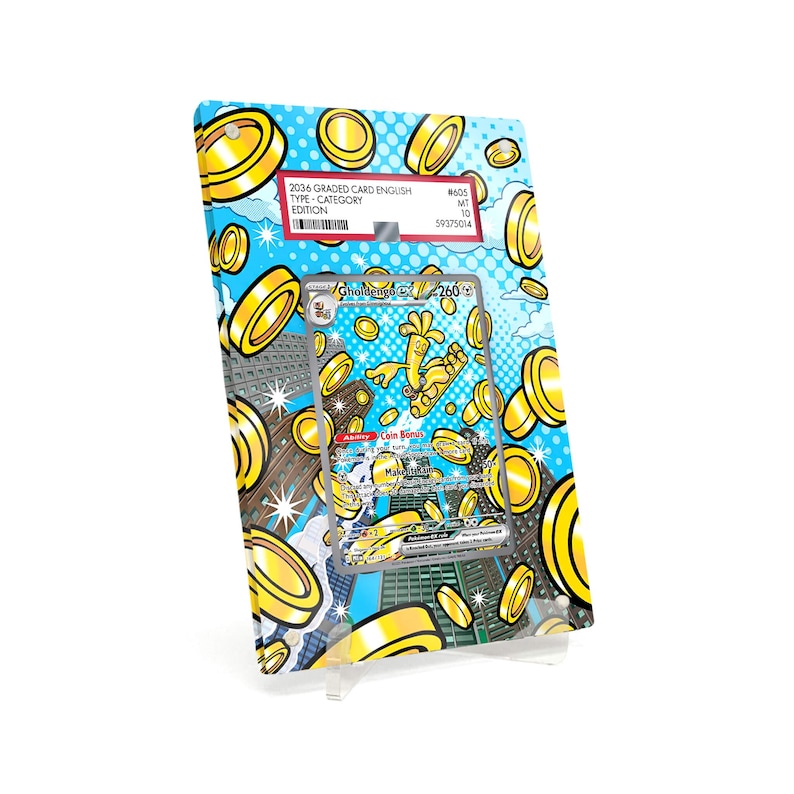 Extended Artwork Display Case Frame suitable for PSA Pokemon Gholdengo ex Prismatic Evolutions (PRE) #164 including stand image 1