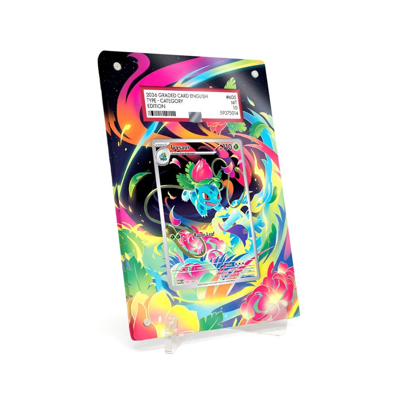 Extended Artwork Display Case Frame suitable for PSA Pokemon Ivysaur Mega Evolution (MEG) #134 including stand image 1