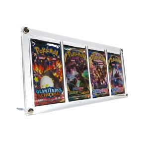 Étui en acrylique fabriqué en Allemagne adapté pour 4x Pokémon Booster à la fois vintage et moderne avec support de cadre en métal
