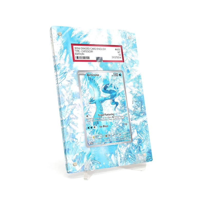 Extended Artwork Display Case Frame compatible with PSA Pokemon Articuno Journey Together (JTG) #161 including stand image 1