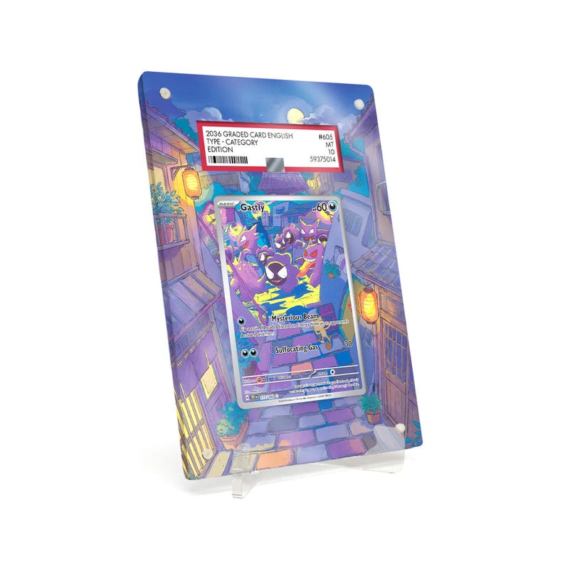Extended Artwork Display Case Frame suitable for PSA Pokemon Gastly Temporal Forces (TEF) #177 including stand image 1