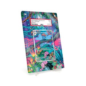 May include: A graded card in a clear acrylic display case. The card features a blue and green illustration of a Gloom character. The display case has a colorful jungle-themed background with text that reads "2036 GRADED CARD ENGLISH".