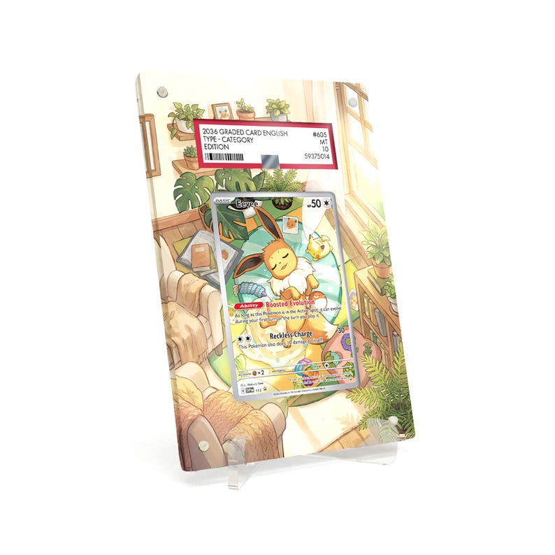 Extended Artwork Display Case Frame suitable for PSA Pokemon Eevee Scarlet & Violet Promos (SVP) #173 including stand image 1