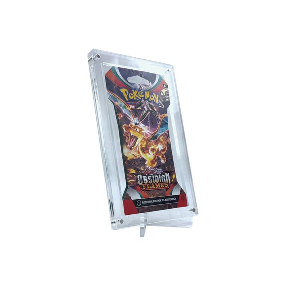 pokemon booster box acrylic case magnetic EVORETRO - FOR Small Display Japanese 1pc - Accessories FOR cards Frosted border with diamond corners designed to keep the corners of your packs safe Pokemon Magnetic Booster Box Acrylic