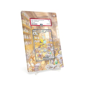 May include: A graded English Alakazam EX Pokémon card, encased in a clear holder. The card features a yellow and blue character with the text "Alakazam EX 310". The holder is set against a detailed illustration background.