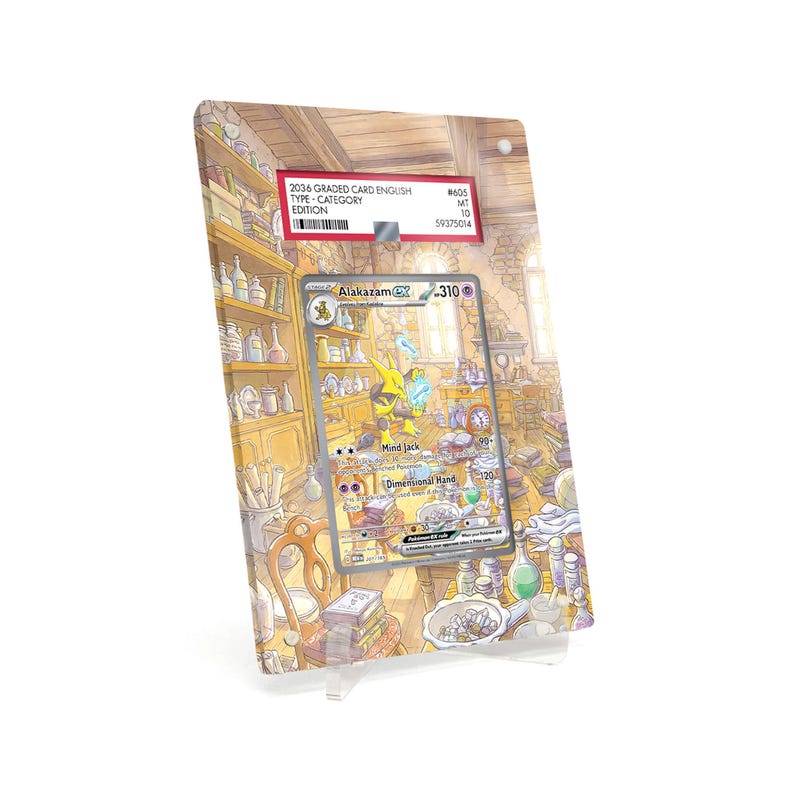 Extended Artwork Display Case Frame compatible with PSA Pokemon Alakazam ex 151 (MEW) #201_GC including stand image 1