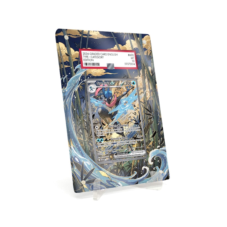 Vitrina expositora ampliada adecuada para PSA Pokemon Greninja ex Scarlet & Violet Promos (SVP) #132, incluye soporte. imagen 1