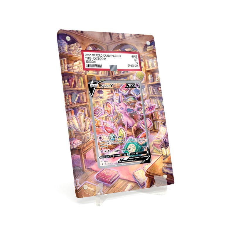Extended Artwork Display Case Frame suitable for PSA Pokemon Espeon V Evolving Skies (EVS) #180 including stand image 1