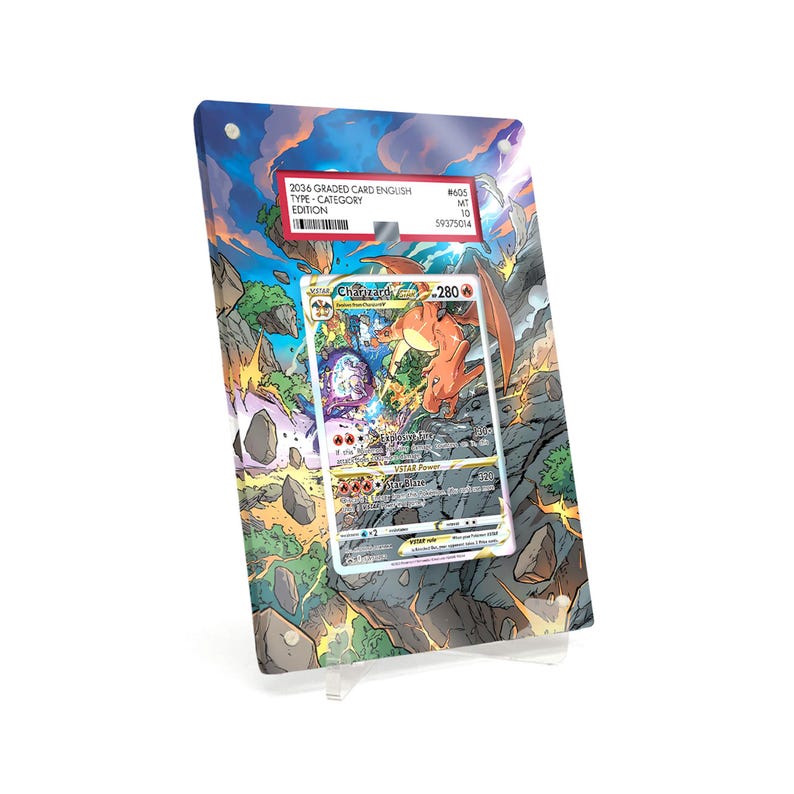Extended Artwork Display Case Frame compatible with PSA Pokemon Charizard VSTAR Sword & Shield Promos #SWSH262 including stand image 1