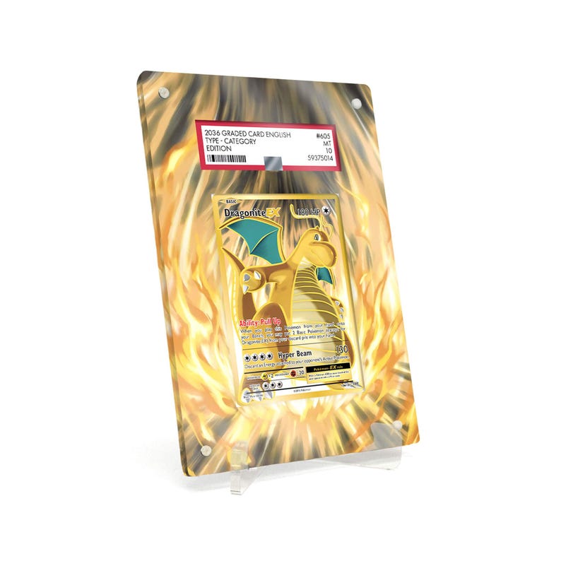 Extended Artwork Display Case Frame compatible with PSA Pokemon Dragonite-EX Evolutions (EVO) #106 including stand image 1