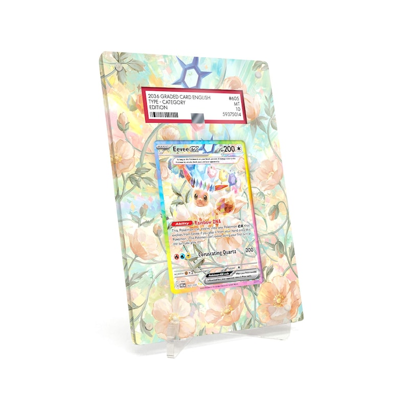 Extended Artwork Display Case Frame compatible with PSA Pokemon Eevee ex Prismatic Evolutions (PRE) #167 including stand image 1