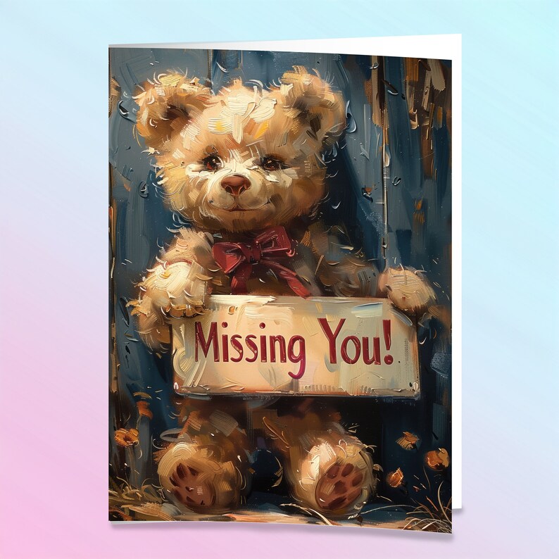 Missing You Teddy Bear Greeting Card Printable Digital Download Get Missing You Teddy Bear Greeting Card Printable Digital Download Get