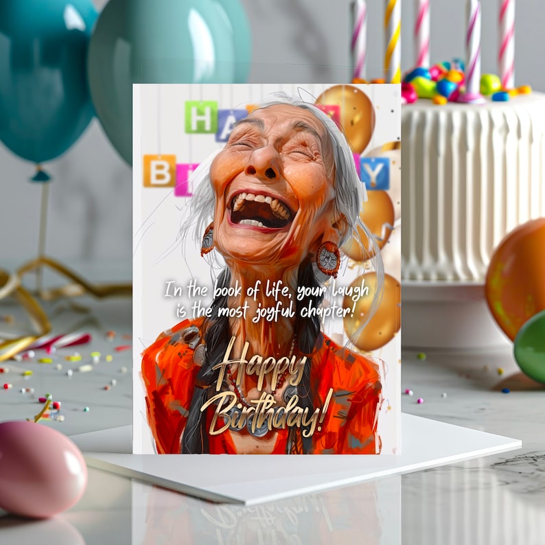 Happy Birthday Greeting Card, Printable Digital Download, Joyful Laughter Birthday Card, Unique