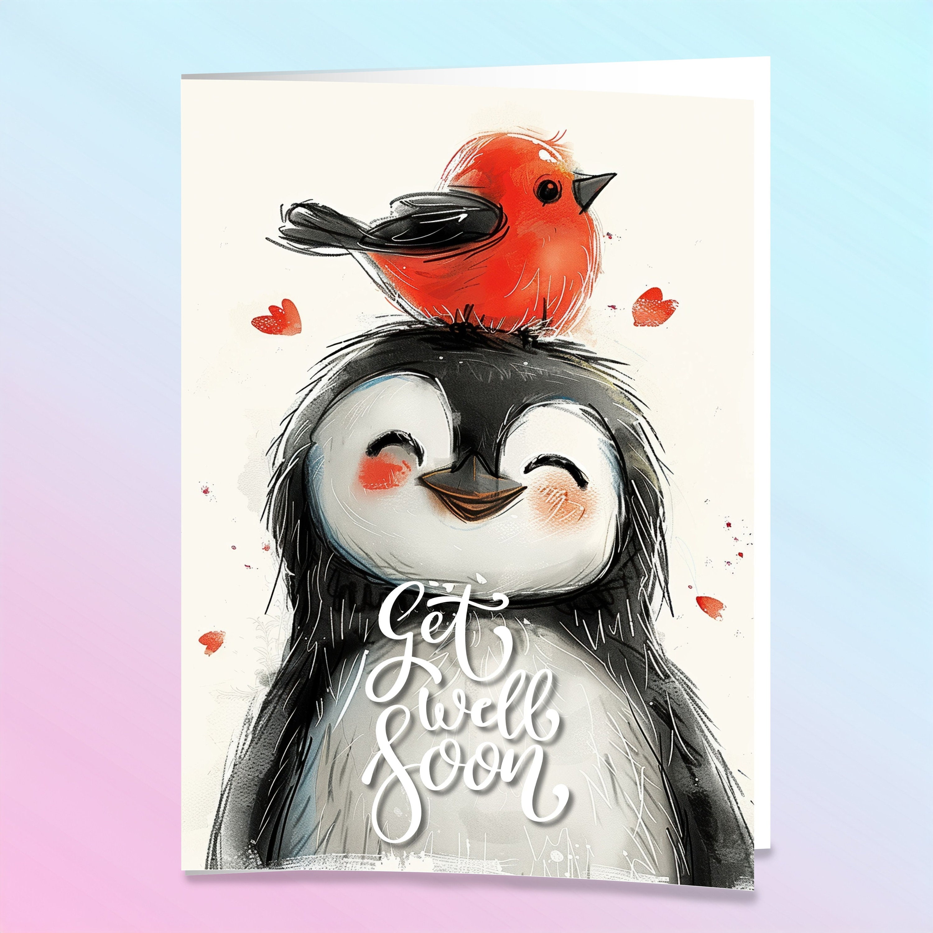 Cute Penguin Get Well Soon Card, Printable Instant Download, Adorable ...