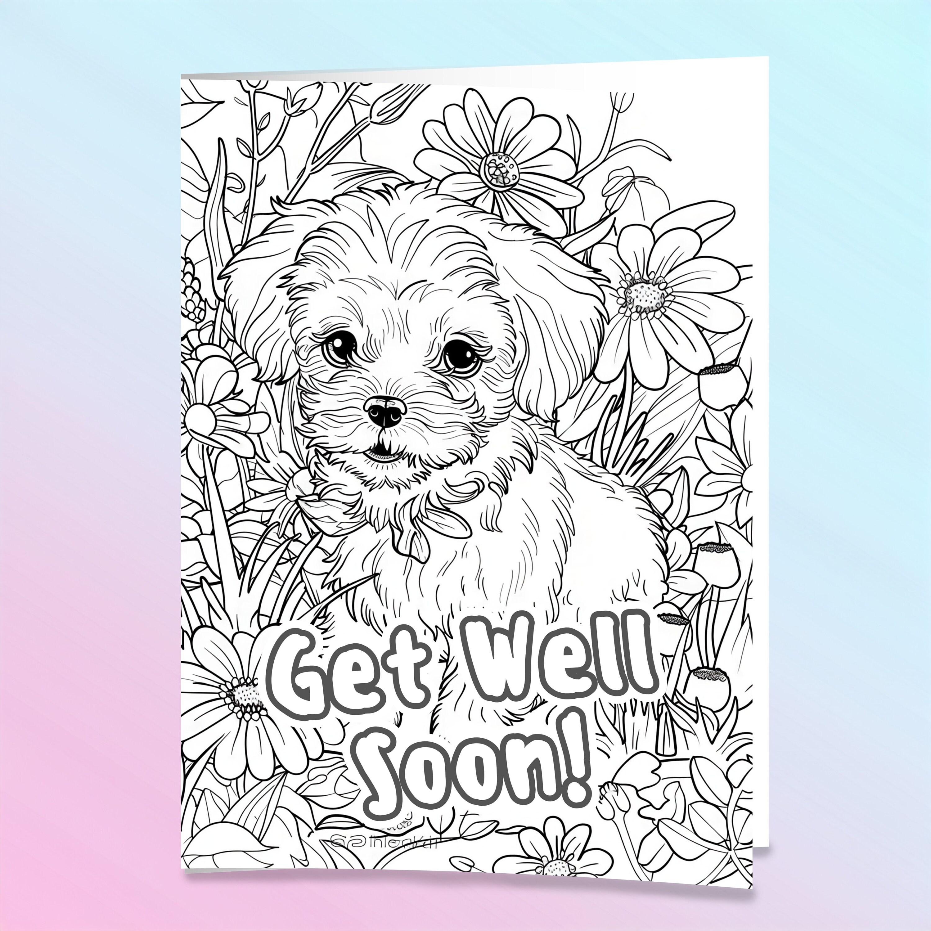 Get Well Soon Puppy Coloring Card, Color Your Own Get Well Soon Card, 5x7 and 4x6 Sizes Included ...