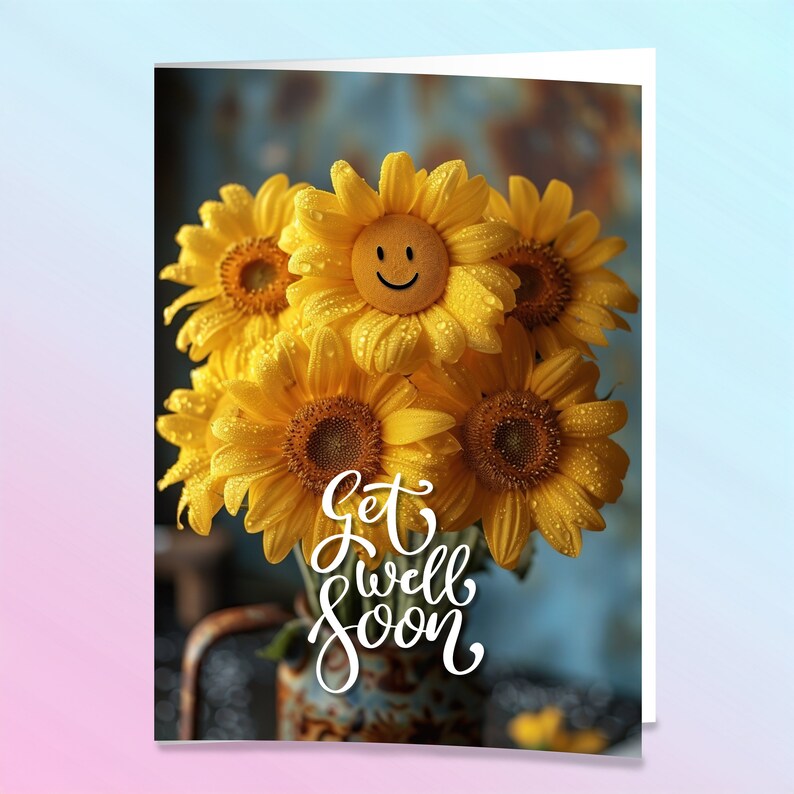Get Well Soon Greeting Card, Sunflower Get Well Card, Cheerful Get Well ...