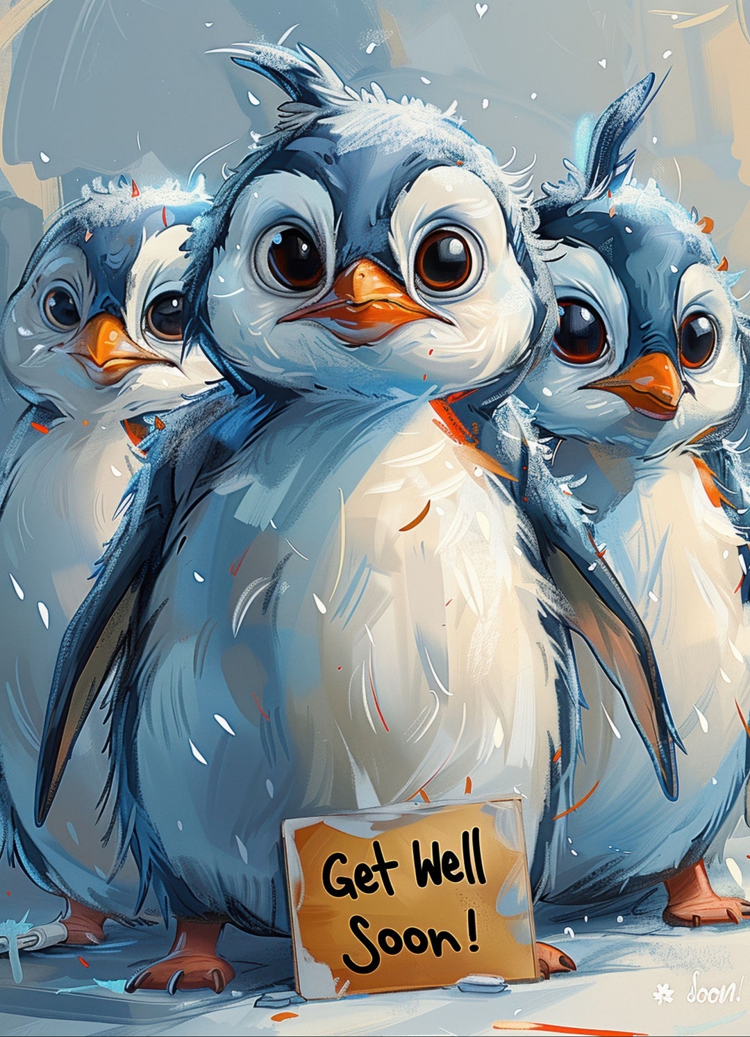 Cute Penguin Get Well Soon Card, Printable Digital Download, 5x7 and 4x6 Formats, Get Well Soon ...