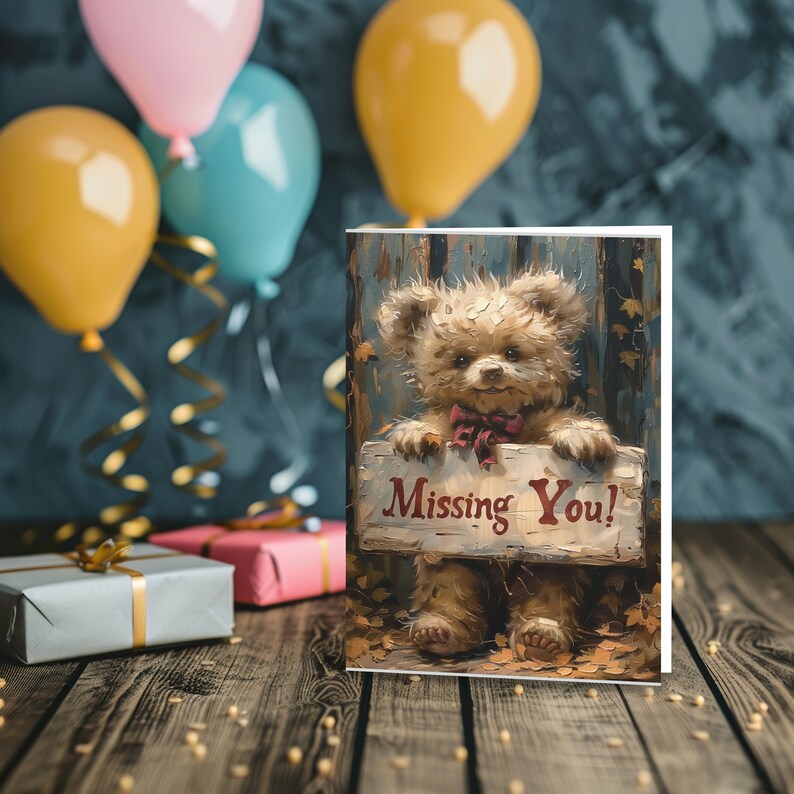 Missing You Card, Missing You Printable, Cute Teddy Bear Card, 5x7 and ...