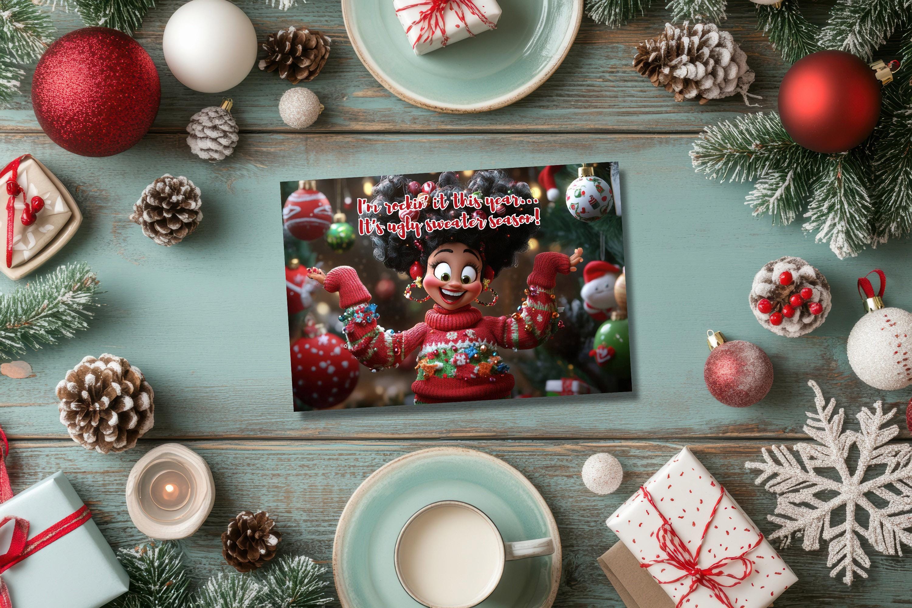 Funny Ugly Sweater Postcard, Ugly Christmas Sweater Card, Humorous ...