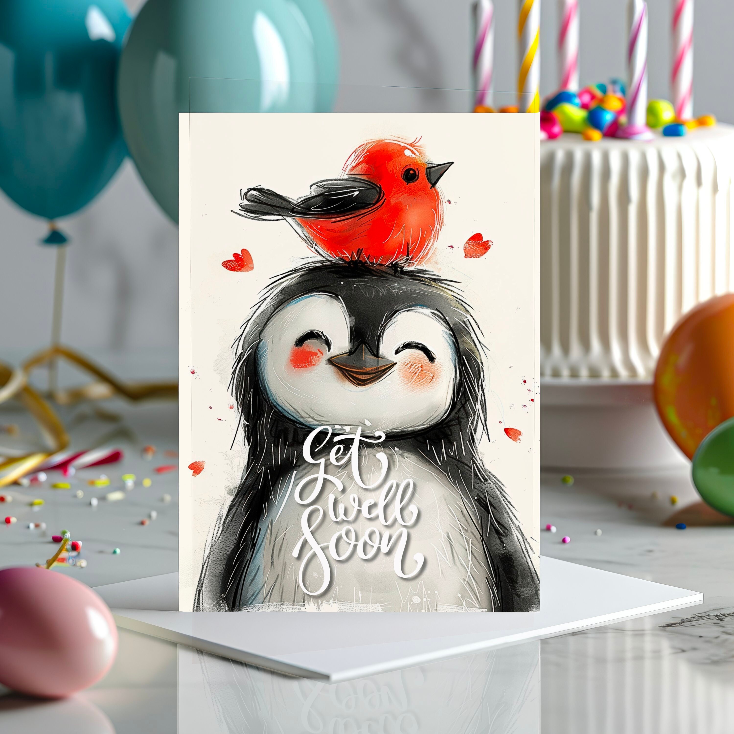 Cute Penguin Get Well Soon Card, Printable Instant Download, Adorable Bird 5x7 and 4x6 Greeting ...