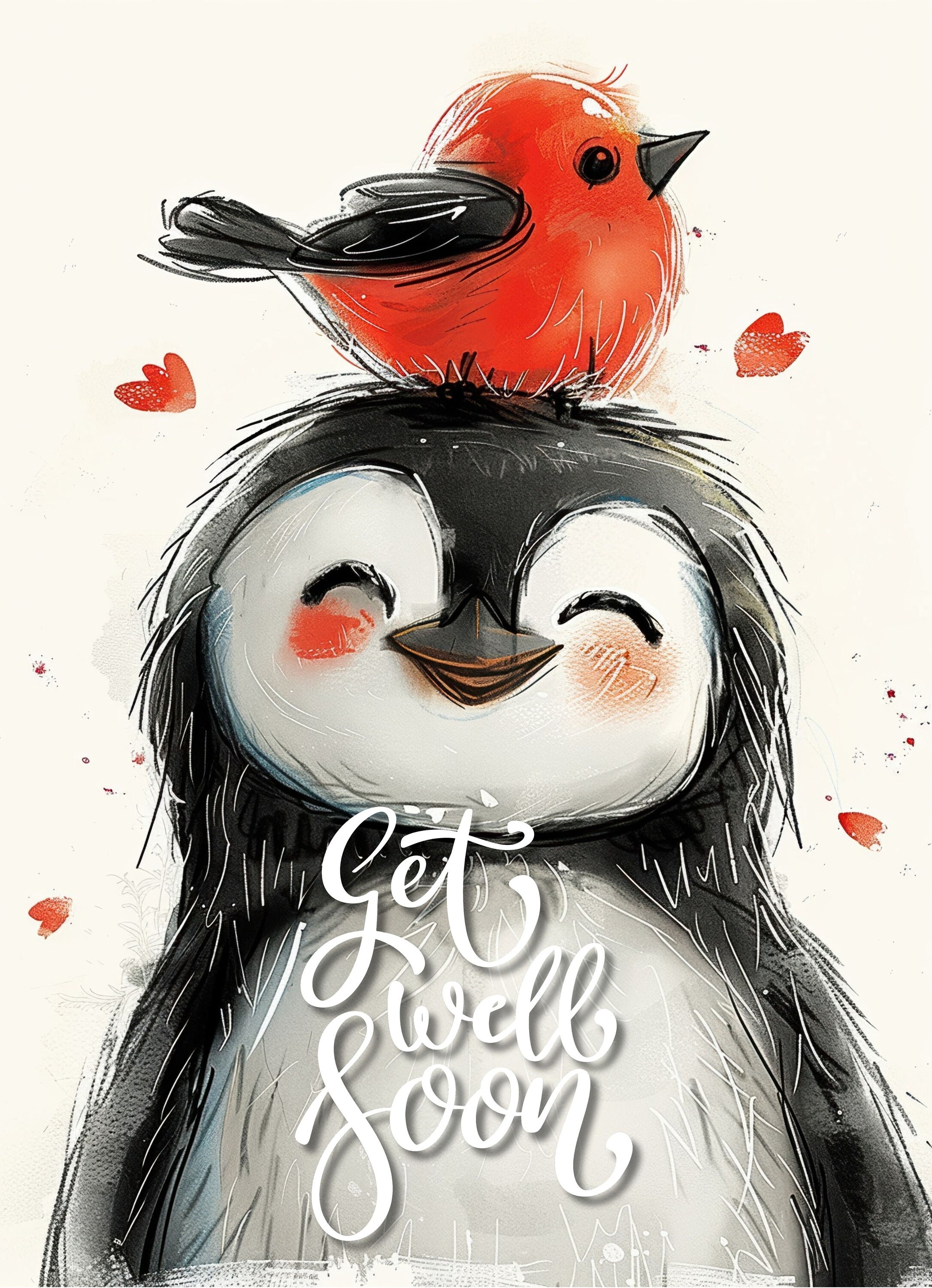 Cute Penguin Get Well Soon Card, Printable Instant Download, Adorable Bird 5x7 and 4x6 Greeting ...