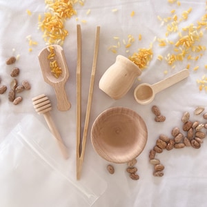 Sensory Tool Set, sensory bin tools, wooden scoop set, montessori toy