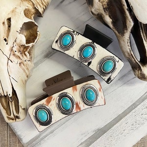 WESTERN HAIR CLIP I Turquoise Stone Cowhide Hair Claw I Rodeo Cowgirl Hair Claw