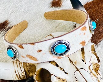 WESTERN COWHIDE HEADBAND I Western Turquoise Accessory I  display picture 1