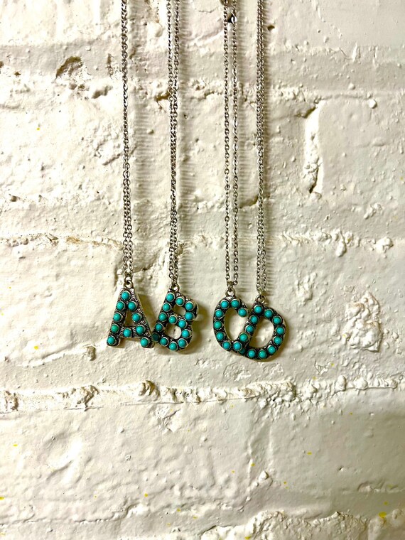 INITIAL NECKLACE Turquoise Stone Initial Necklace Stone Pendant