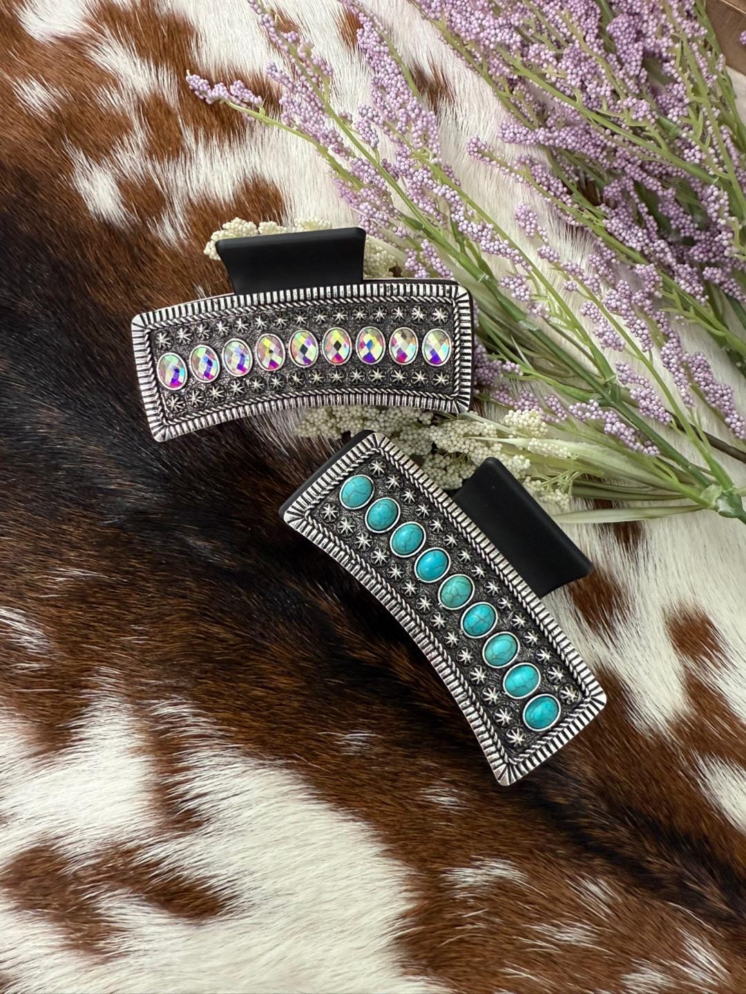 New Gorgeous Silver With Turquoise and Aqua Crystal 3 1/2'' Hair
